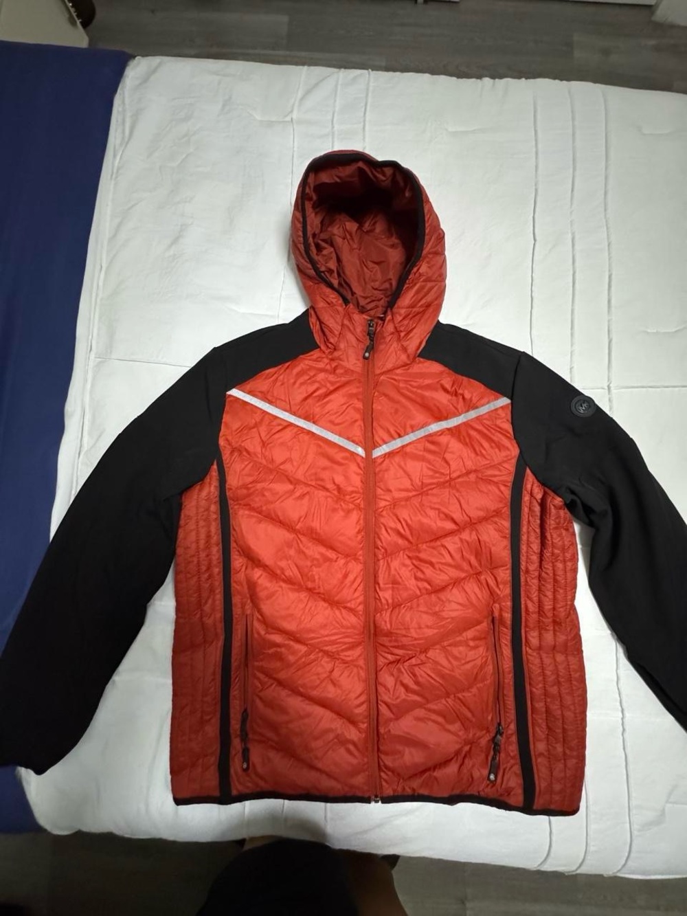 Michael Kors Red & Black Quilted Hooded Puffer Jacket